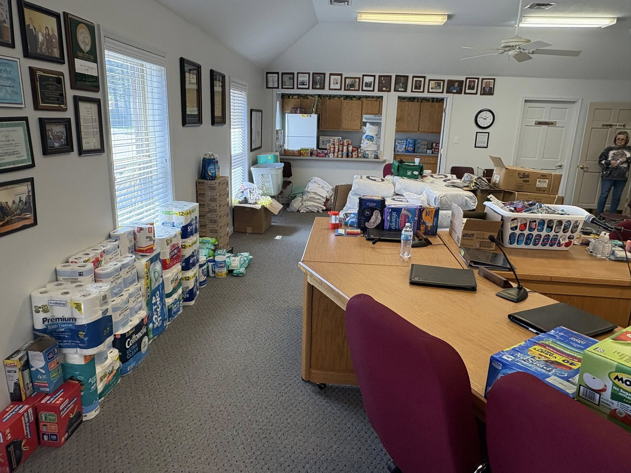 Donated food, water, bedding, and household supplies delivered during Trip #64 in Lake City.